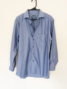 Joseph Abboud No Iron Blue Dress Shirt Large 16 Neck Classic Long Sleeve